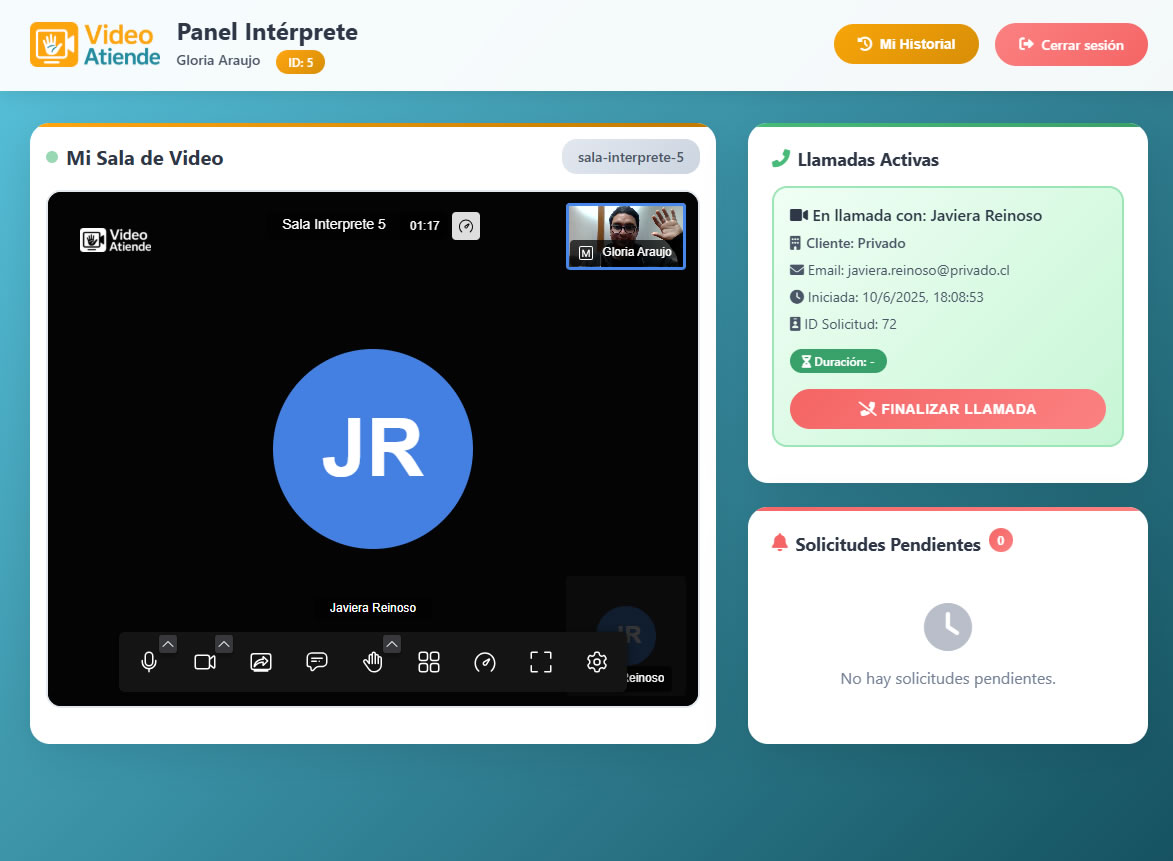 Captura de pantalla del software de VideoAtiende